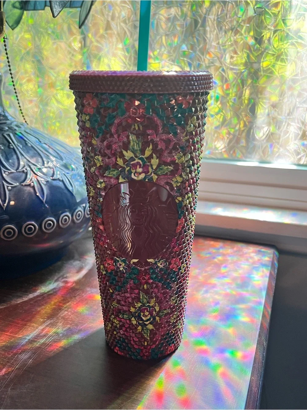 New Starbucks 2025 Fall Floral Bling 24oz Venti Cold Cup Tumbler Maroon Purple